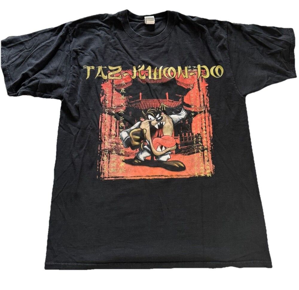 Vintage 2000 Looney Tunes Taz-Kwon-Do T-Shirt Black XL Tasmanian Devil Y2K USA